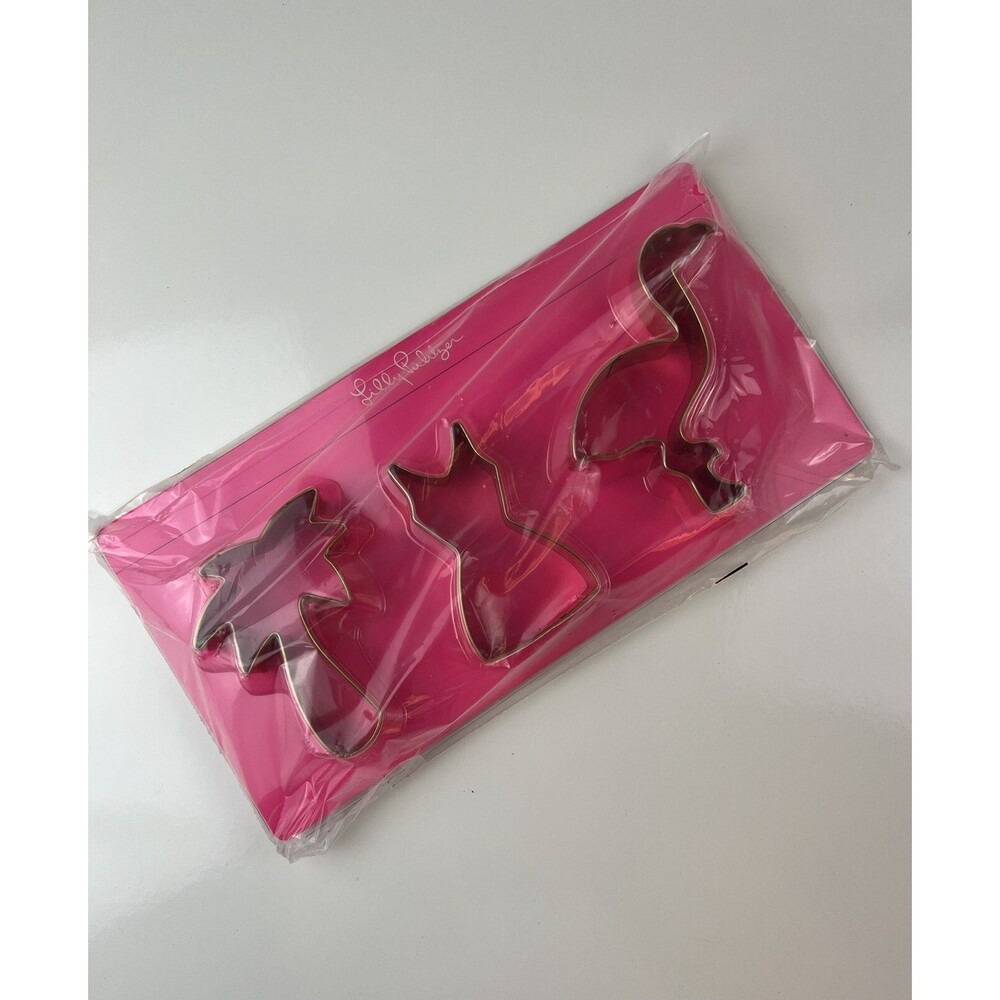 NEW Sealed Lilly Pulitzer Set of 3 Cookie Cutters Gold Metallic Summer Time Gift